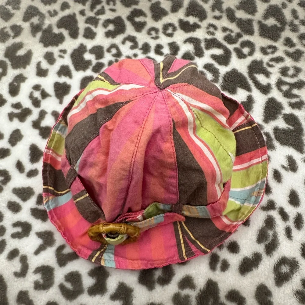 2007 Old Navy Striped Bucket Sun Hat in Pink Brown Size 6-12 months